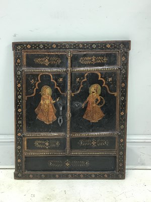 Lot 1541 - A pair of hand painted Indian cupboard doors,...