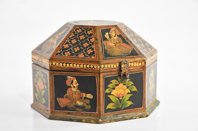 Lot 1552 - An octagonal hand painted wooden Mughal box,...