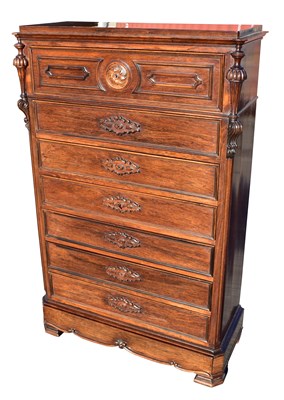 Lot 1556 - A 19th century French rosewood secretaire chest of seven drawers