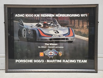 Lot 1476 - PORSCHE; a large framed poster to commemorate...