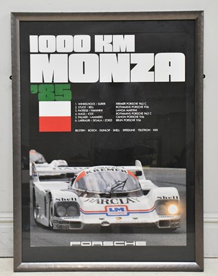 Lot 1477 - PORSCHE; a large framed poster commemorating...