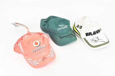 Lot 1488 - Three signed motor racing caps comprising a...