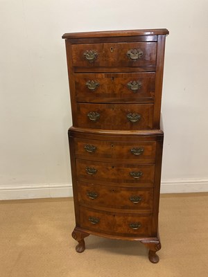 Lot 2823 - A figured Walnut chest on chest, the upper...
