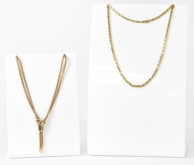 Lot 1107 - A 9ct yellow gold double fine link necklace...