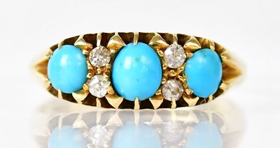 Lot 1076 - An 18ct yellow gold diamond and turquoise set...