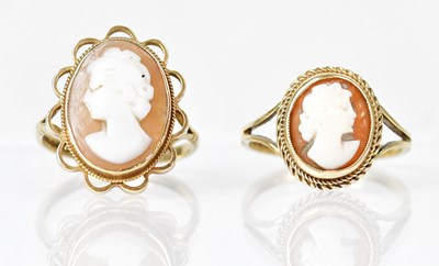 Lot 1071 - Two 9ct gold cameo rings, sizes Q and O,...