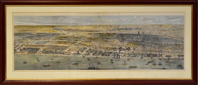 Lot 857 - A coloured map, a double panoramic view of...