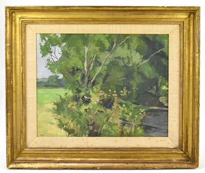 Lot 1411 - PETER JOHN GARRARD (1929-2004); oil on canvas, The Bend in the River, Devon