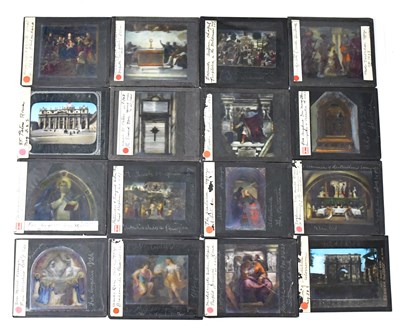 Lot 664 - A collection of sixteen magic lantern slides,...