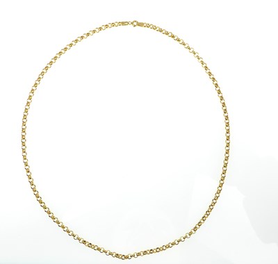 Lot 1156 - A 9ct gold belcher link necklace with hoop...