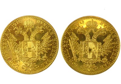 Lot 949 - FRANZ JOSEPH I, 1915; two Austria one ducat...
