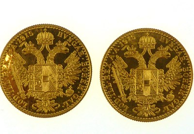 Lot 950 - FRANZ JOSEPH I, 1915; two Austria one ducat...