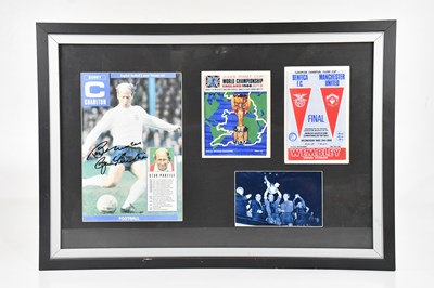 Lot 1468 - SIR ROBERT (BOBBY) CHARLTON; a signed montage,...