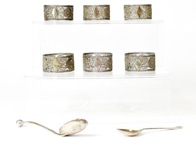Lot 958 - A set of six Indian white metal filigree...