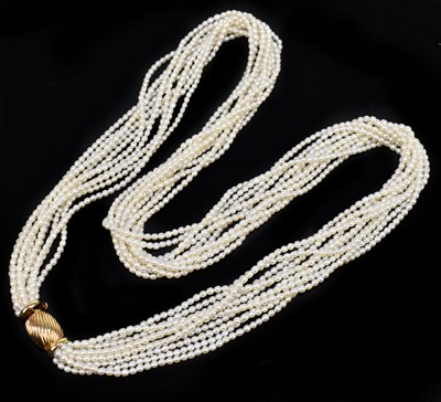 Lot 508 - A long ten row freshwater pearl necklace with...