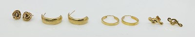 Lot 880 - Four pairs of 9ct gold and yellow metal...