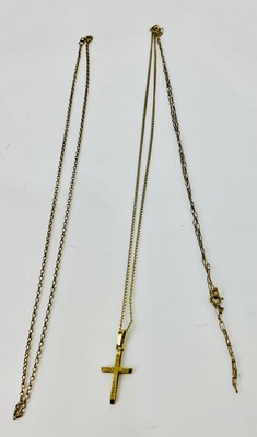 Lot 908 - Three 9ct gold chains with single cross...