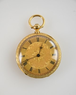 Lot 411 - A yellow metal key wind fob watch, stamped K18...
