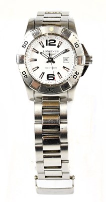 Lot 1661 - LONGINES; a lady's stainless steel wristwatch...