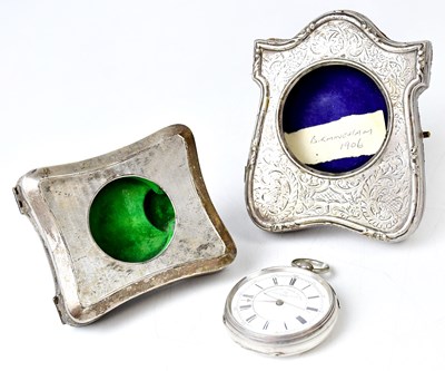 Lot 1147 - Two hallmarked silver-clad pocket watch stands...