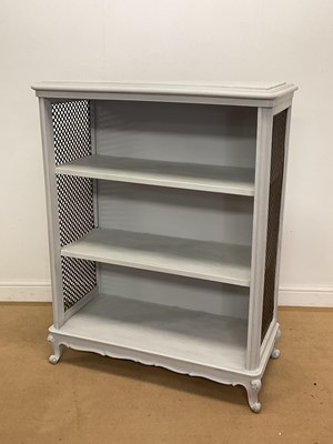 Lot 2848 - A painted bookcase with metal mesh panel to...