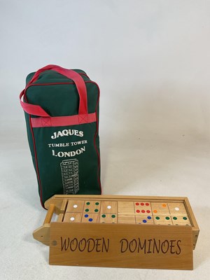 Lot 2006 - JAQUES; Jenga and dominoes garden games, both...