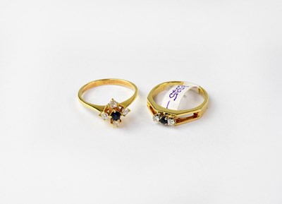 Lot 1028 - Two 18ct gold sapphire and diamond rings, one...