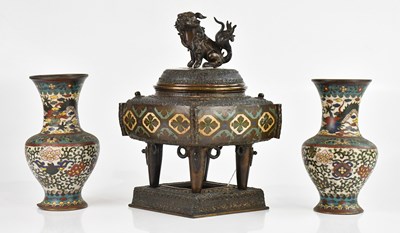 Lot 1616 - A Chinese bronze censer, with cloisonné...