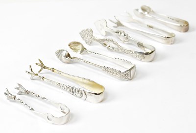 Lot 960 - Six small pairs of hallmarked silver sugar...