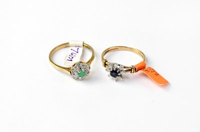 Lot 1089 - Two 9ct gold cluster rings, one set with...