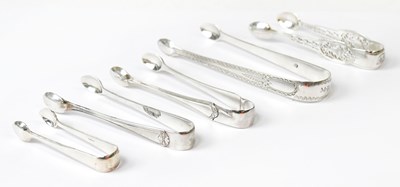Lot 963 - Five pairs of hallmarked silver sugar nips,...