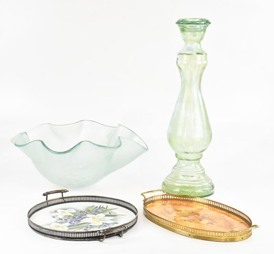 Lot 1796 - A decorative green glass vase, height 55cm, a...