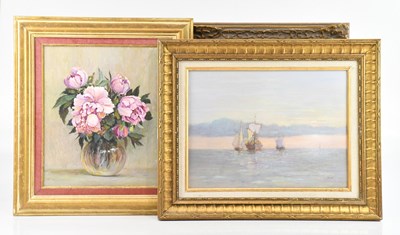 Lot 1085 - E A EDAR; two oils on canvas including sailing...