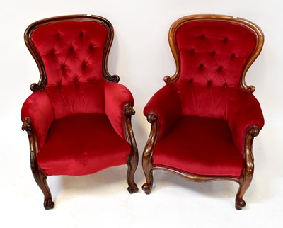 Lot 45 - A near pair of Victorian mahogany balloon-back...