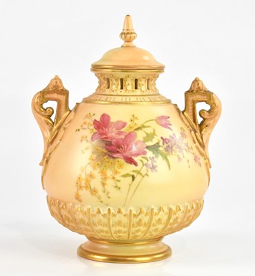 Lot 1853 - ROYAL WORCESTER; a twin handled blush ivory...