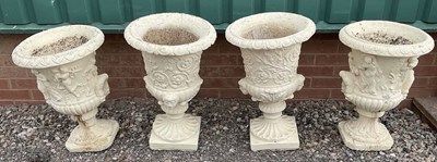 Lot 2751 - Two pairs of painted reconstituted garden urn...