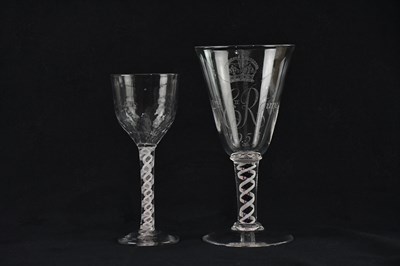 Lot 1780 - Two 19th century style wine glasses with...