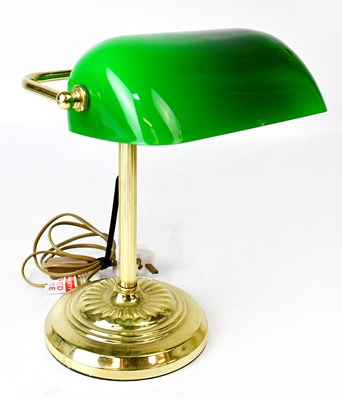 Lot 70 - A brass-effect banker's desk lamp with green...