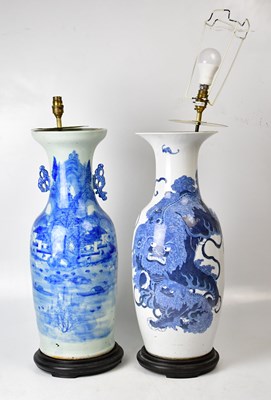Lot 148 - Two large blue and white vases, one decorated...