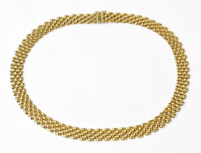 Lot 1108 - A 9ct yellow gold brick link necklace, length...