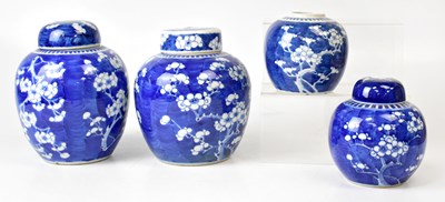 Lot 144 - A near pair of Chinese blue and white ginger...