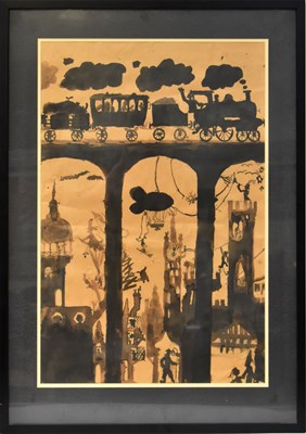 Lot 843 - UNATTRIBUTED; an ink wash silhouette scene...