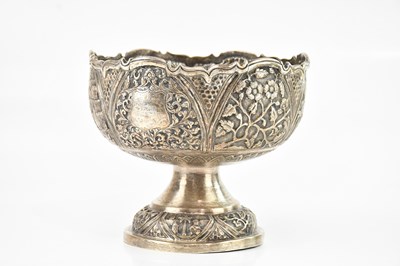 Lot 465 - An Eastern white metal pedestal bowl with...