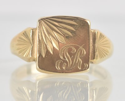 Lot 1209 - A 9ct yellow gold signet ring, engraved with...
