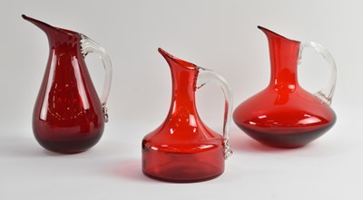 Lot 627 - WHITEFRIARS; three 1950s ruby red art glass...