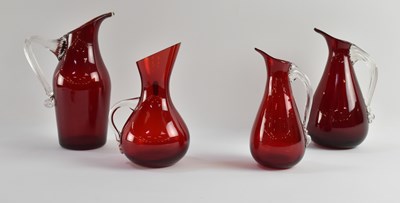 Lot 624 - WHITEFRIARS; four 1950s ruby red art glass...