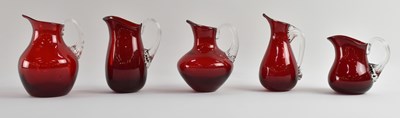 Lot 619 - WHITEFRIARS; five 1950s ruby red art glass...