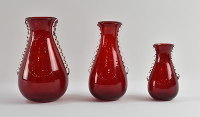 Lot 582 - WHITEFRIARS; a 1950s graduated trio of ruby...