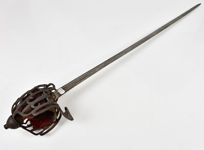 Lot 664 - A basket hilt broad sword, with shagreen grip,...