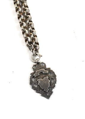 Lot 446 - A white metal belcher link watch chain,...